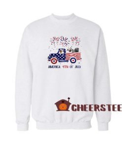 America 4th of July Sweatshirt Car American Flag Independence Day Size S-3XL