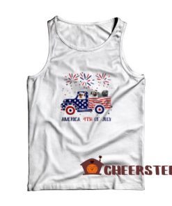 America 4th of July Tank Top Car American Flag Independence Day Size S-2XL