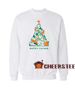 Merry Catmas Christmas Sweatshirt Cat Christmas Tree Size S-3XL